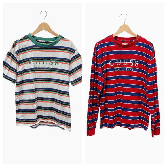 Vintage Guess T-Shirt Embroidered Logo Bundle of 2 Men’s Size Medium - Picture 1 of 14